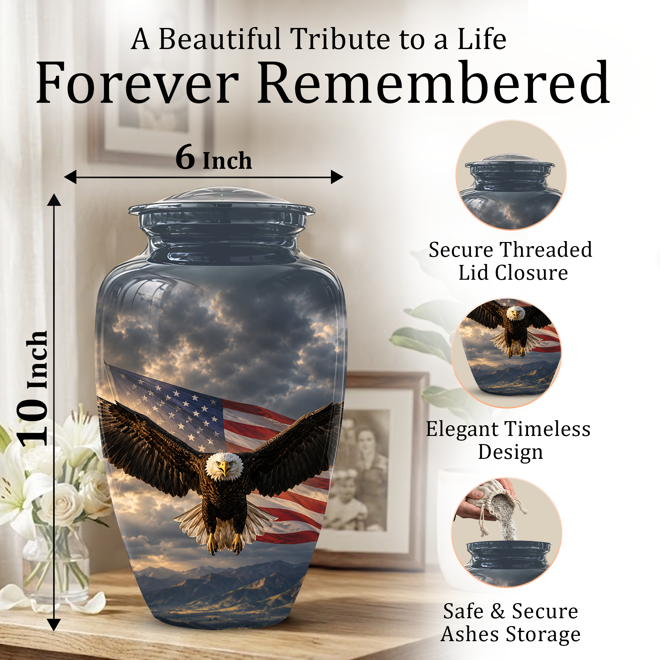 American Eagle Memorial Urn - Patriotic Burial Urns For Human Ashes