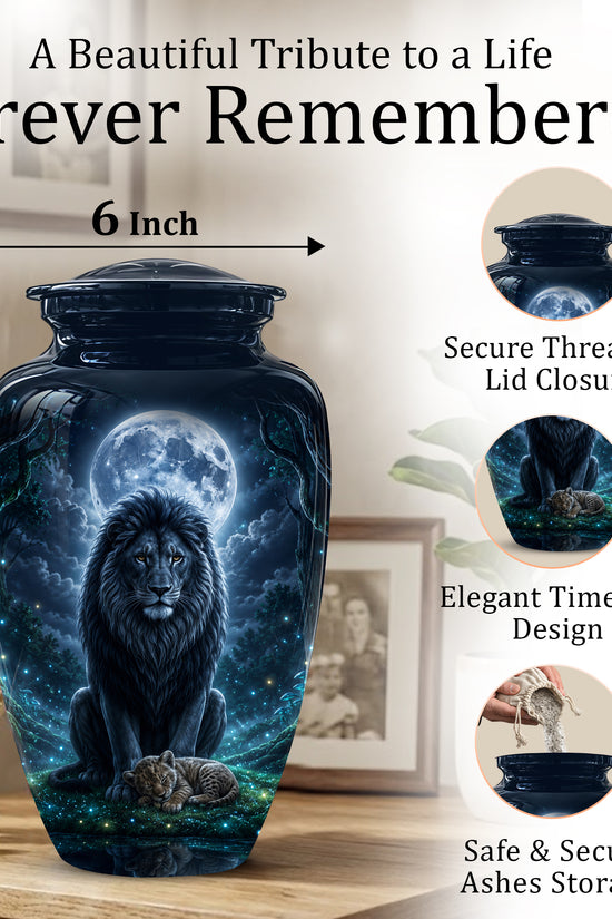 Lion And Moon Memorial Urn - Lion Adult Male Funeral Urns For Ashes