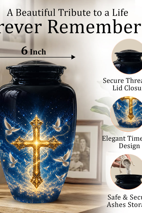 Golden Cross Cremation Urn – Celestial Urns For Men & Women Ashes