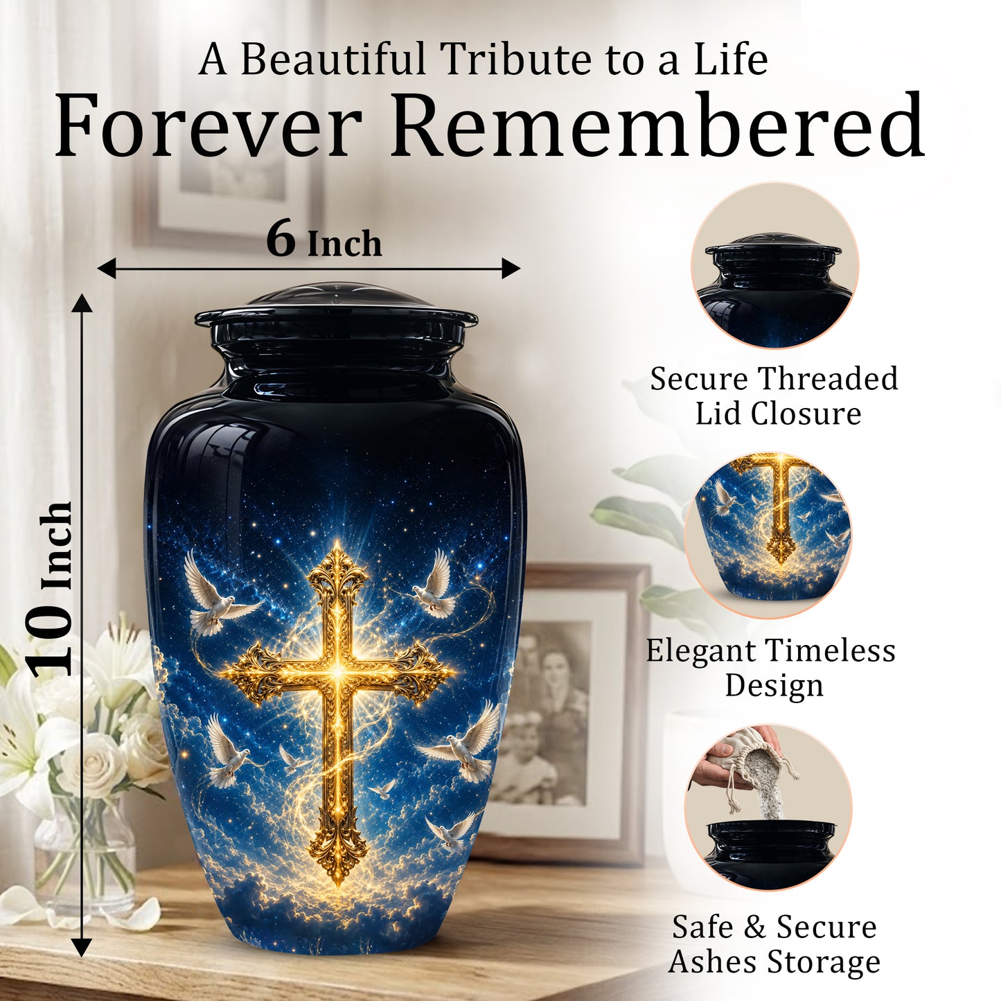 Golden Cross Cremation Urn – Celestial Urns For Men & Women Ashes