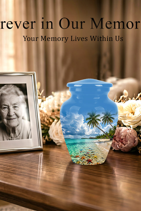 Beach Themed Burial Urn - Blue Sky Memorial Urns For Human Ashes