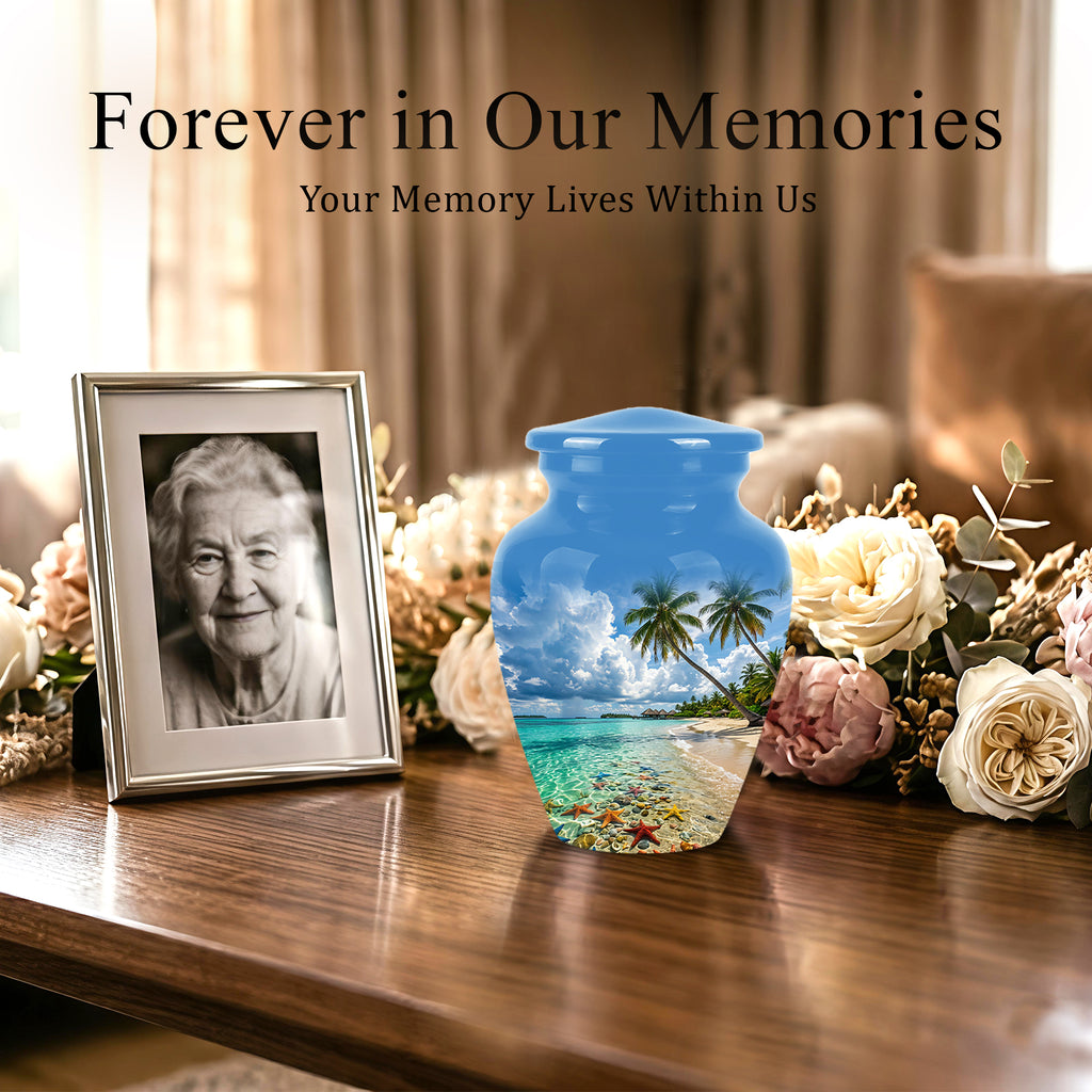 Beach Themed Burial Urn - Blue Sky Memorial Urns For Human Ashes