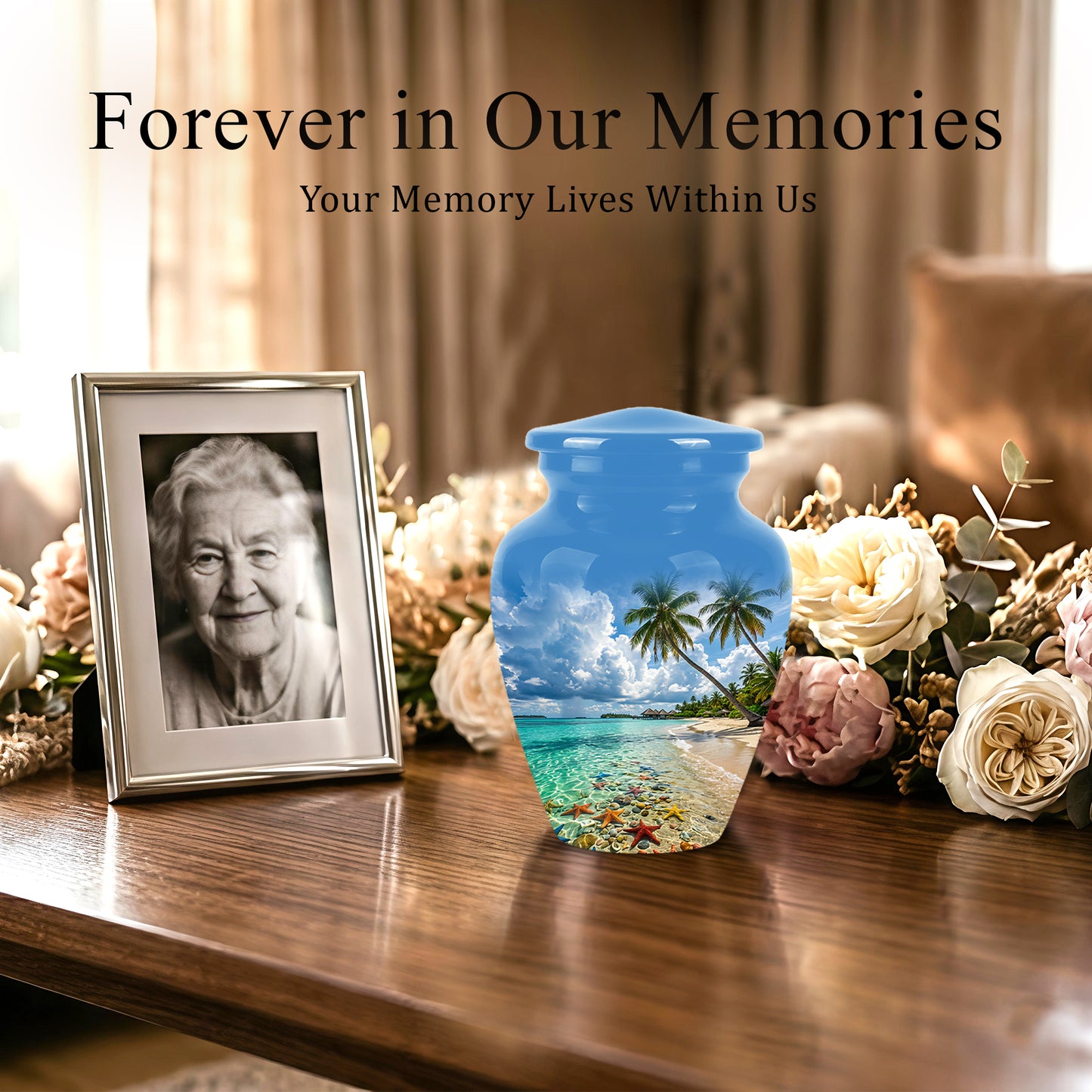 Beach Themed Burial Urn - Blue Sky Memorial Urns For Human Ashes