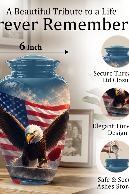 Flying Eagle With American Flag Urn - Patriotic Funeral Memorial Urns