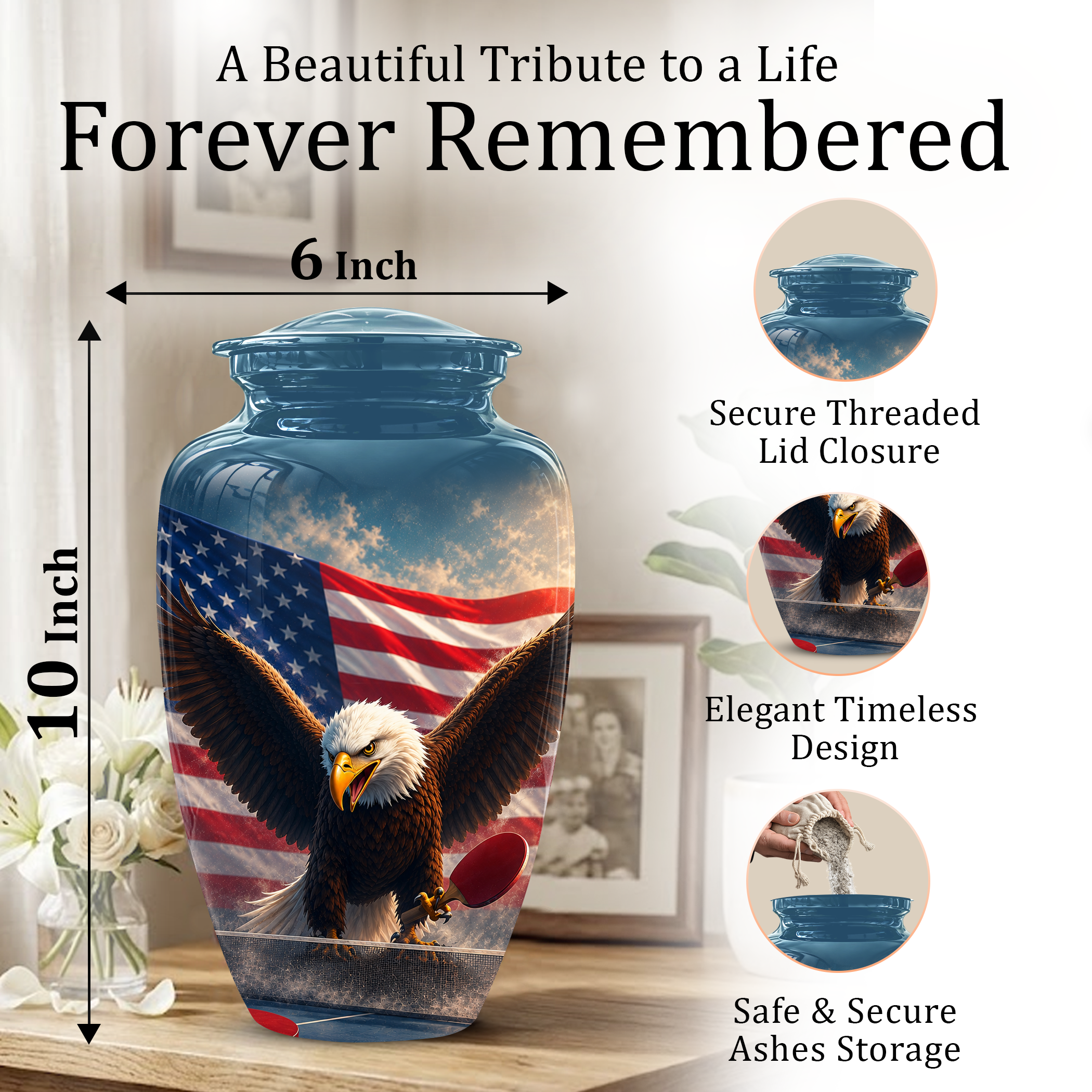 Flying Eagle With American Flag Urn - Patriotic Funeral Memorial Urns
