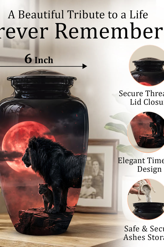 Lion With Cub Cremation Urn - Blood Moon Urns For Human Ashes