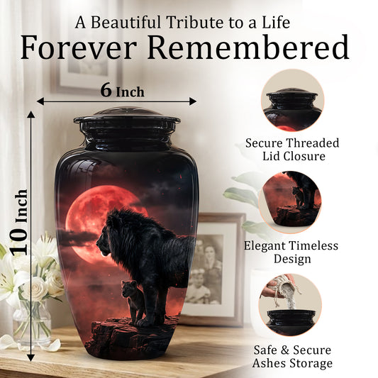 Lion With Cub Cremation Urn - Blood Moon Urns For Human Ashes