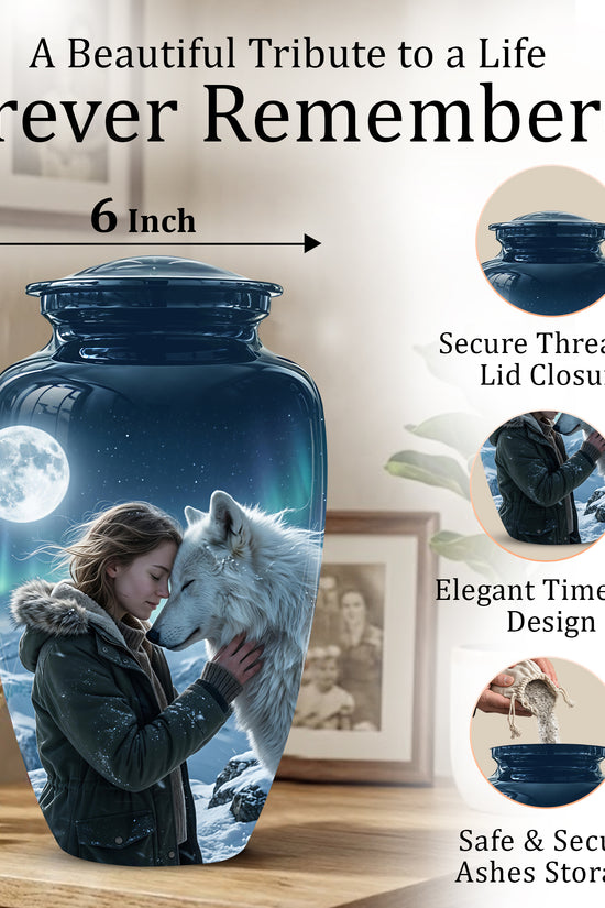 White Wolf Memorial Urn for Ashes - Custom Engraved Urns For Human