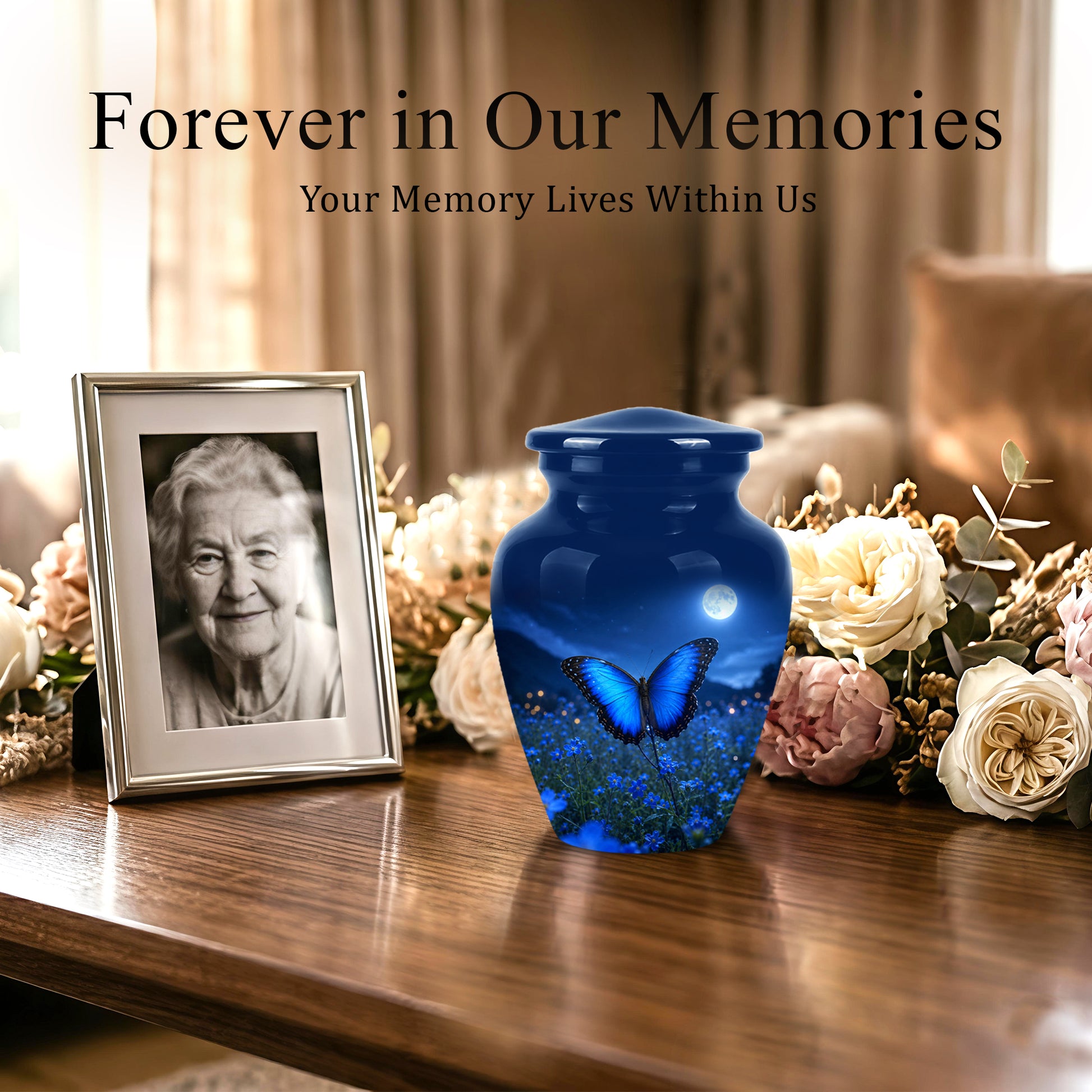 Personalized Blue Butterfly Cremation Urn - Handcrafted Urns For Mom