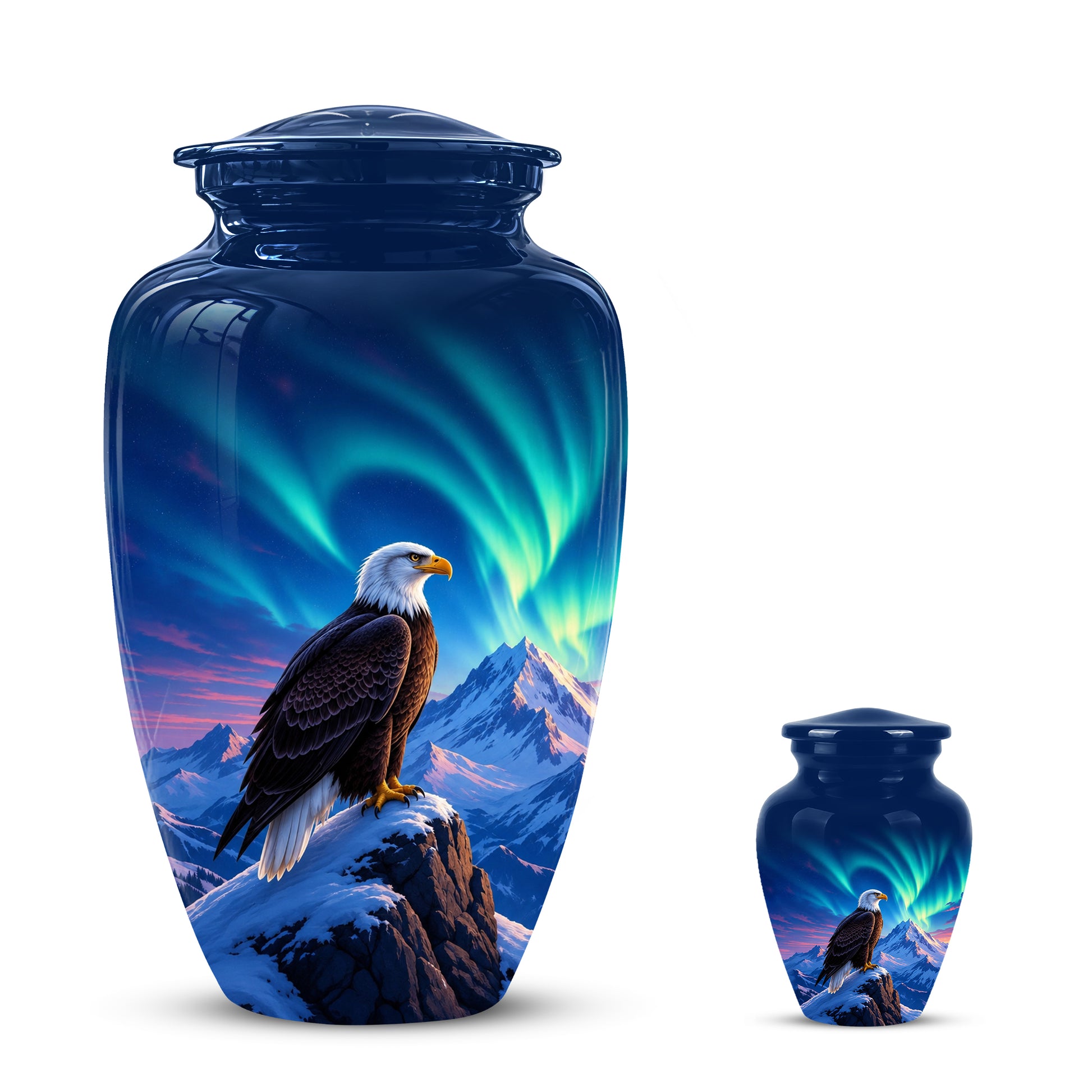 Personalized Bald Eagle Cremation Urn - Northern Lights Memorial Urns For Ashes
