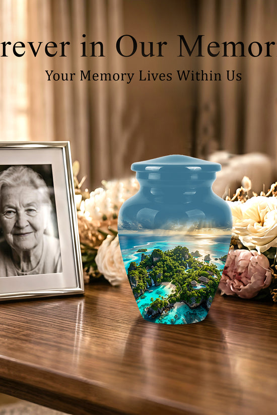 Beach Island Cremation Urn For Human Ashes - Adult Size Memorial Urns