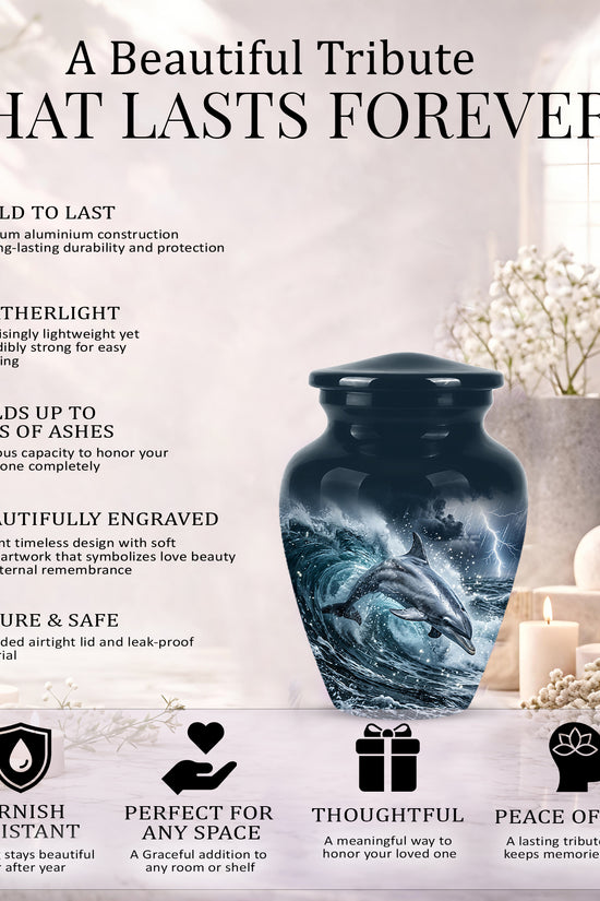 Black Dolphin In Storm Rain - Personalized Funeral Urns For Warriors