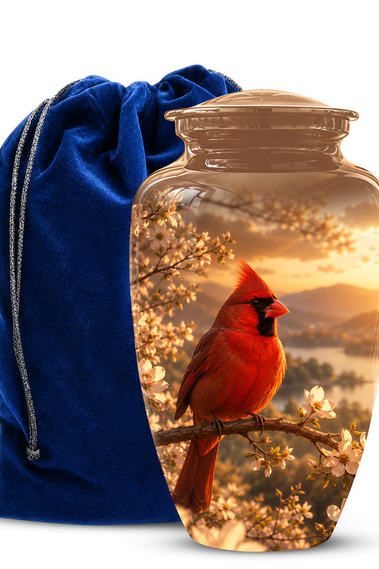 Red Cardinal Bird - Beautiful Sunset Scenic Burial Urns For  Ashes