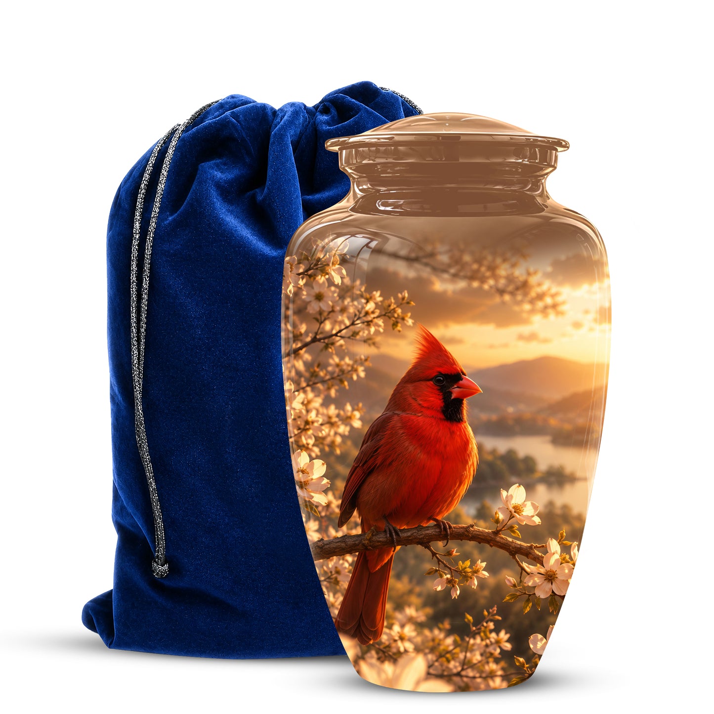 Red Cardinal Bird - Beautiful Sunset Scenic Burial Urns For  Ashes