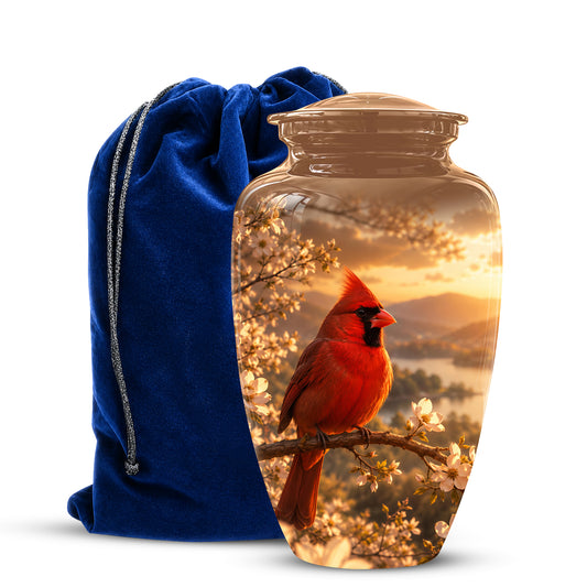 Red Cardinal Bird - Beautiful Sunset Scenic Burial Urns For  Ashes