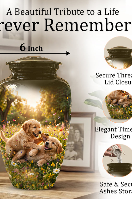 Cute Playing Puppies Memorial Urn - Custom Urns For Dog Friends Ashes