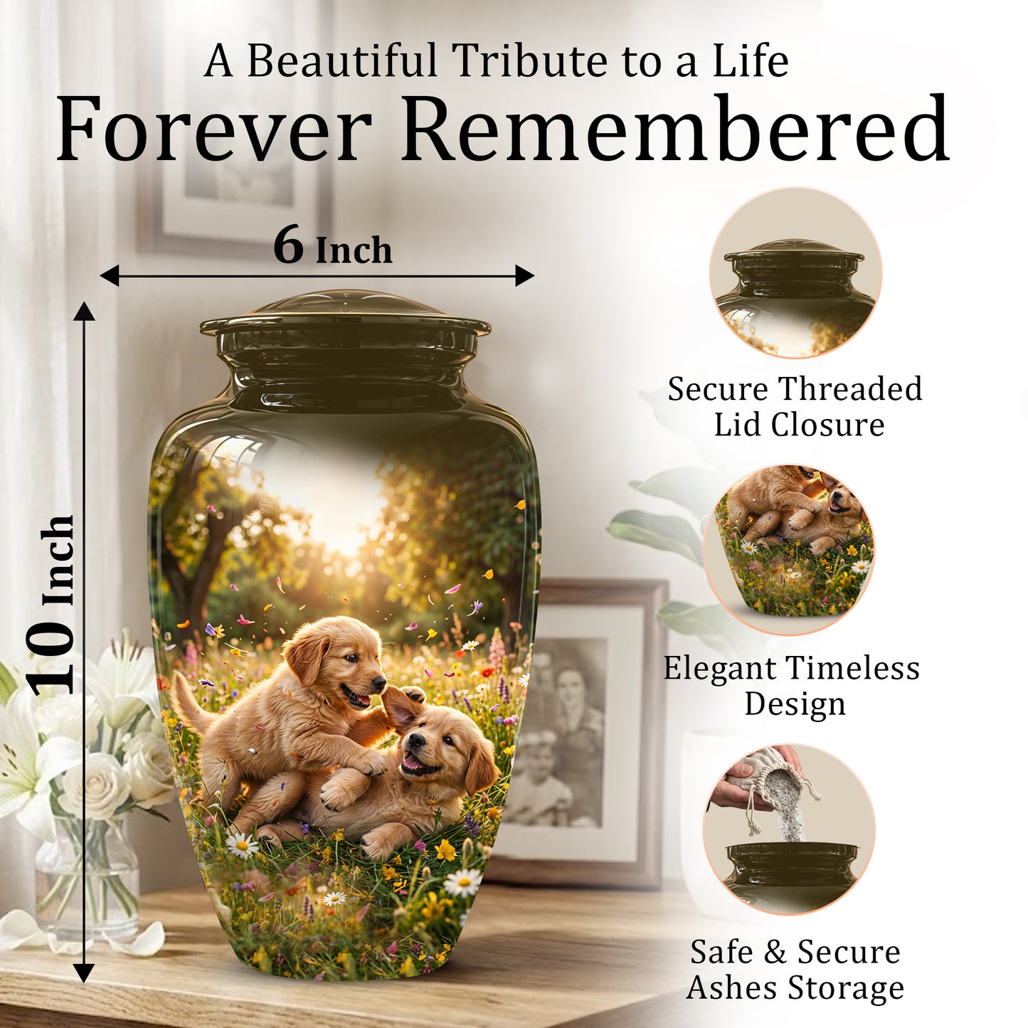 Cute Playing Puppies Memorial Urn - Custom Urns For Dog Friends Ashes