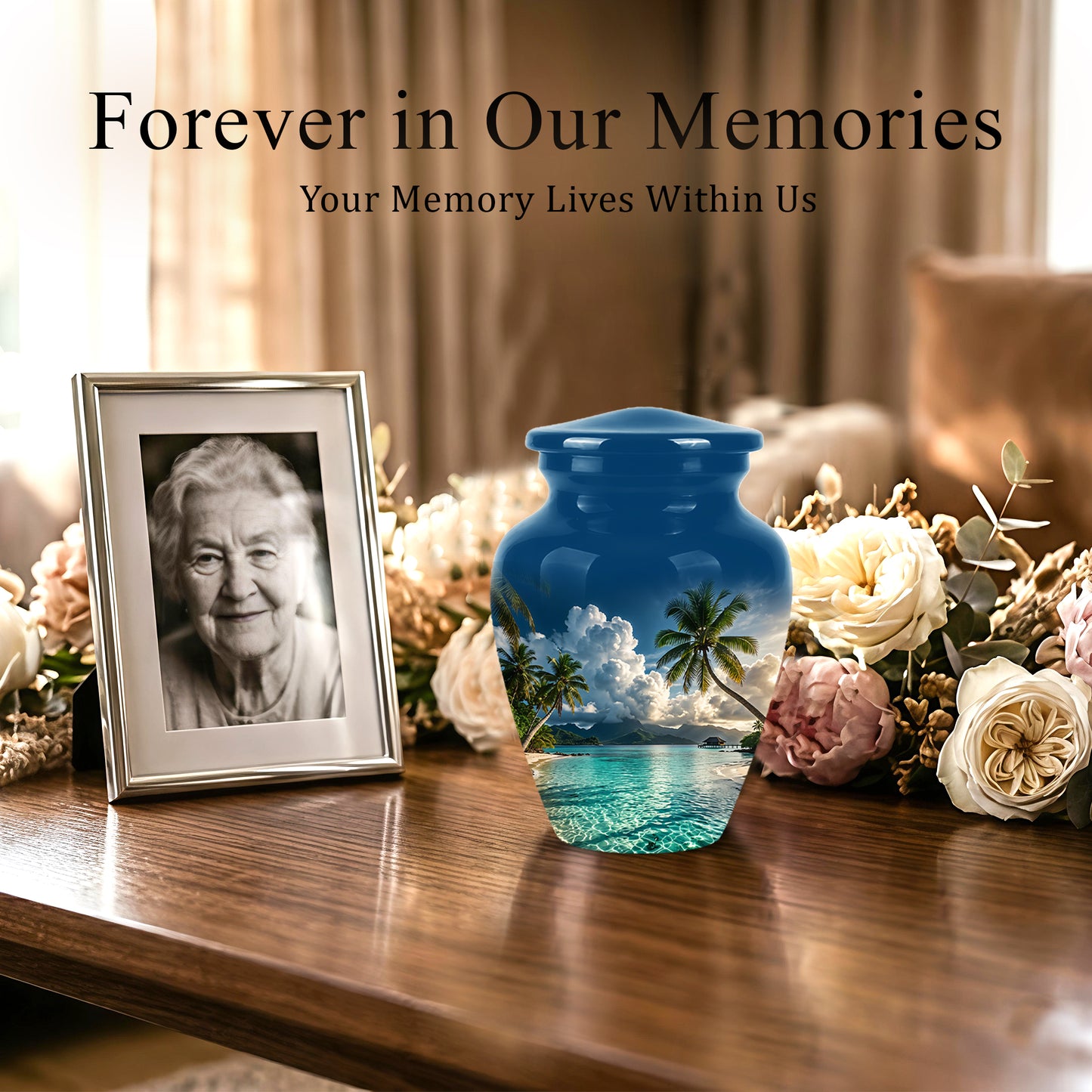 Tropical Beach Cremation Urn - Custom Memorial Urns For Women Ashes