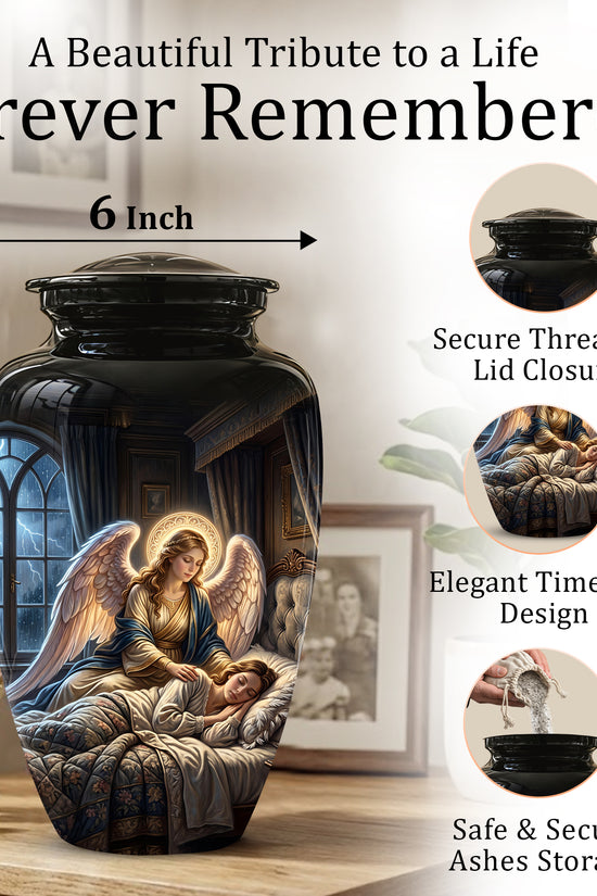 Angel Mom Cremation Urn - Black Memorial Urns For Mother Ashes