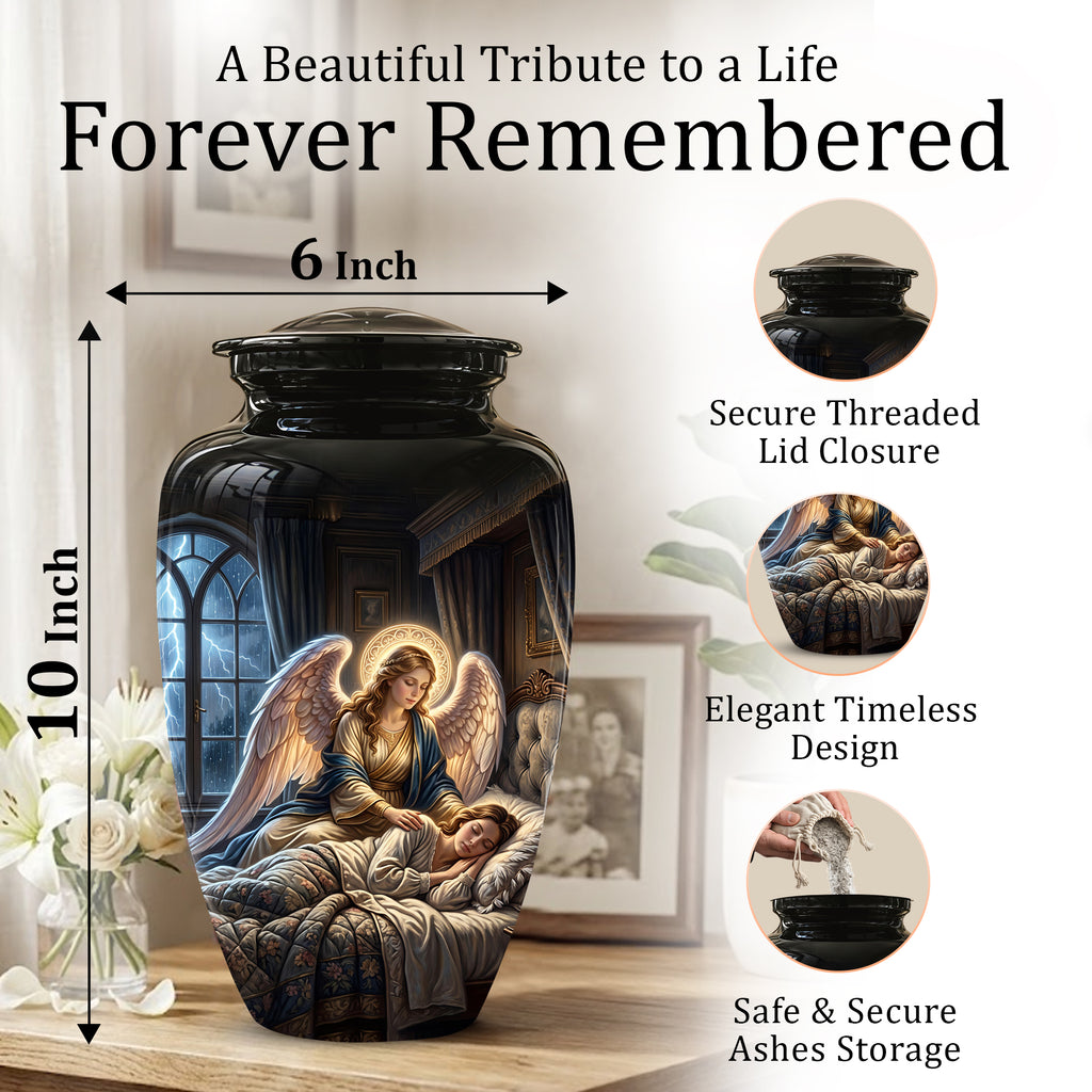 Angel Mom Cremation Urn - Black Memorial Urns For Mother Ashes