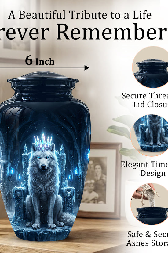 Ice Throne Wolf King Urn for Ashes | Personalized Urn Memorial