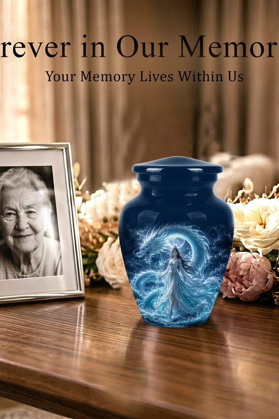 Dragon And Moon Goddess Fantasy Urn - Artistic Memorial Urns For Ashes