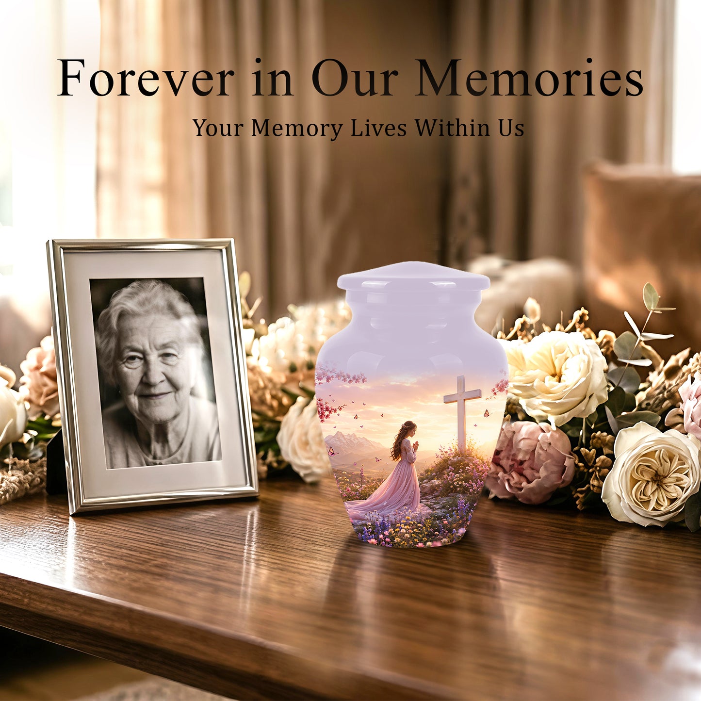 Peaceful Cross Cremation – Personalized Sunset Tribute Urns for Ashes