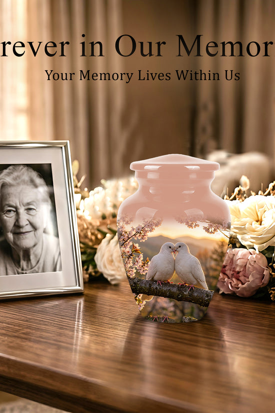 White Couple Dove - Peaceful Memorial Urns To Tribute Lover's Ashes
