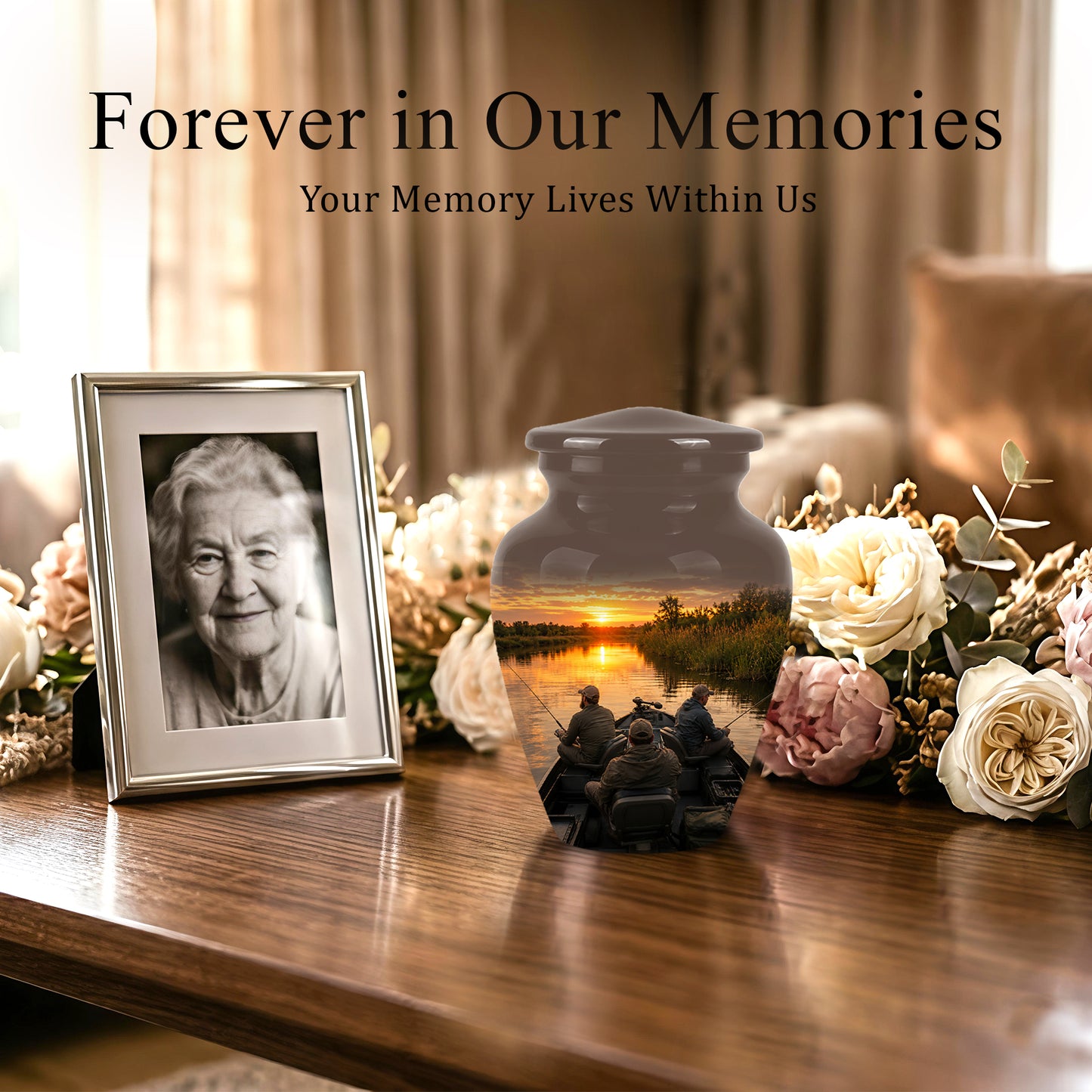 Fisherman Sunset Cremation Urn - Personalized Burial Urns For Ashes