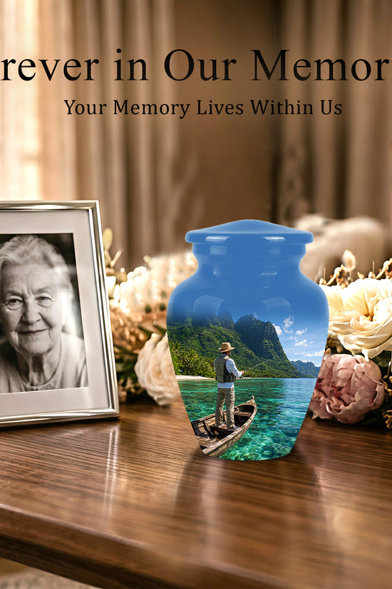 Father Fishing Cremation Urn - Majestic Memorial Urns For Human Ashes
