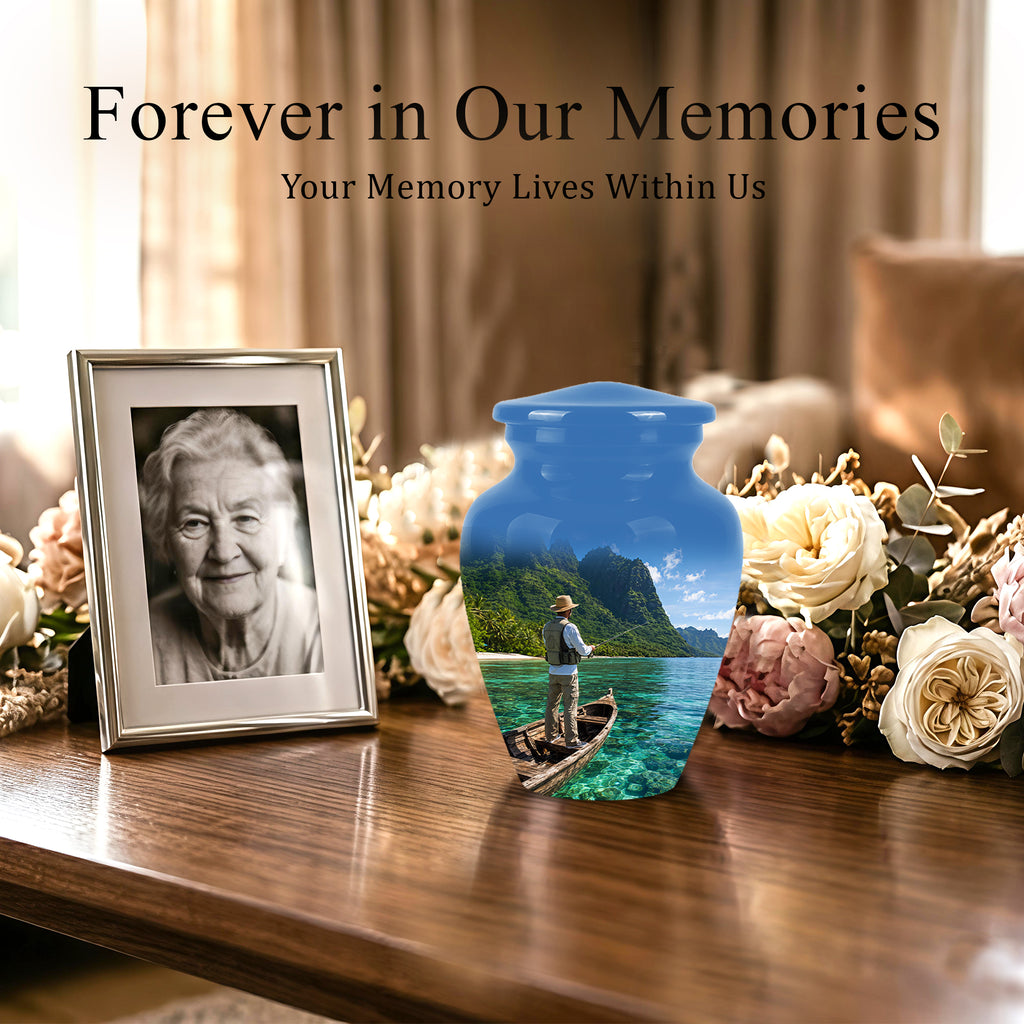 Father Fishing Cremation Urn - Majestic Memorial Urns For Human Ashes