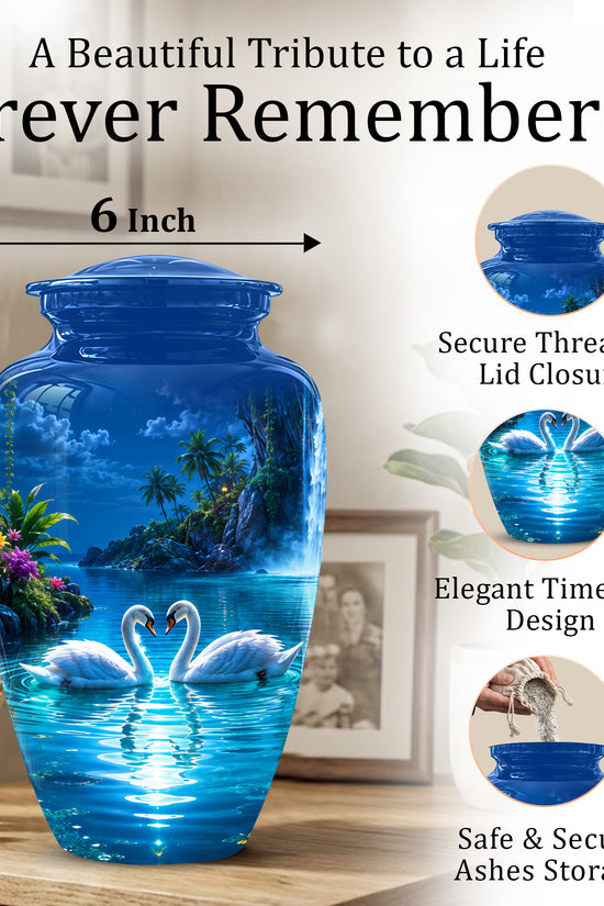 White Couple Swan Urn - Beautiful Memorial Keep Urns For Loved Ones