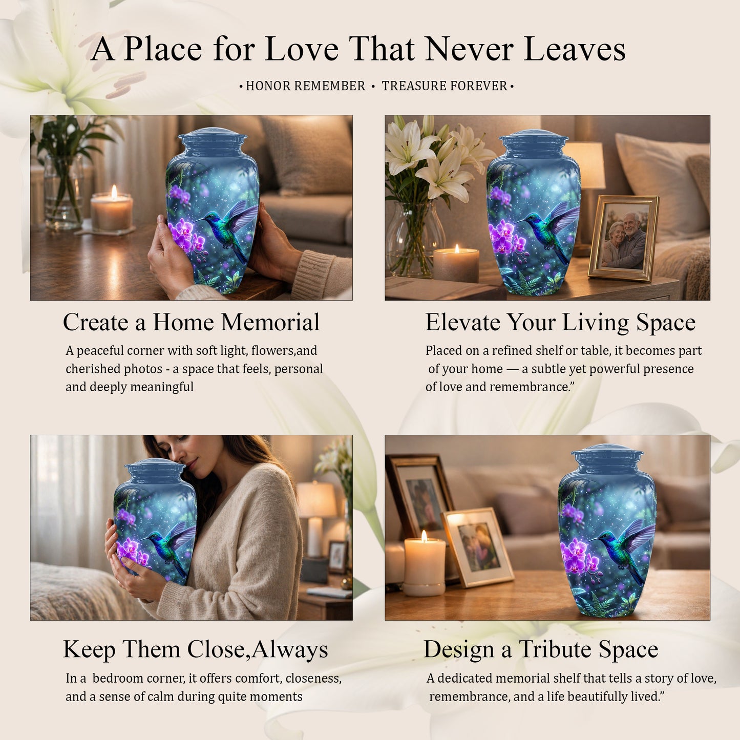Celestial Hummingbird Cremation Urn - Beautiful Memorial Urns For Ashes