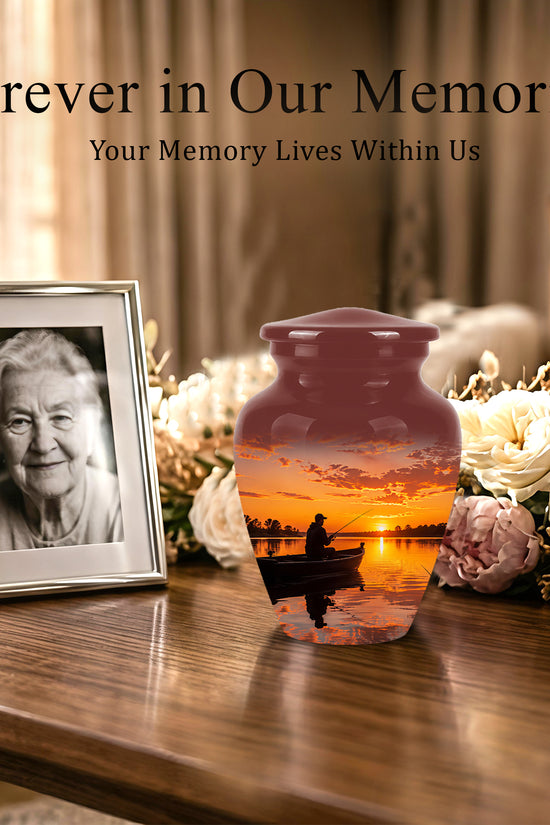 Fishing Sunset Cremation Urn - Beautiful Custom Urns For Dad On Sale
