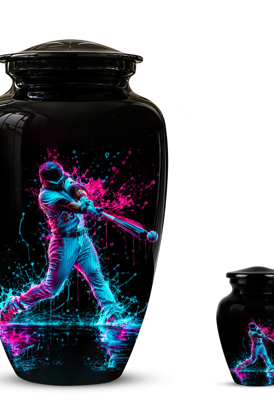 Artistic Baseball Player Funeral Urn - Personalized Black Urns For Ashes