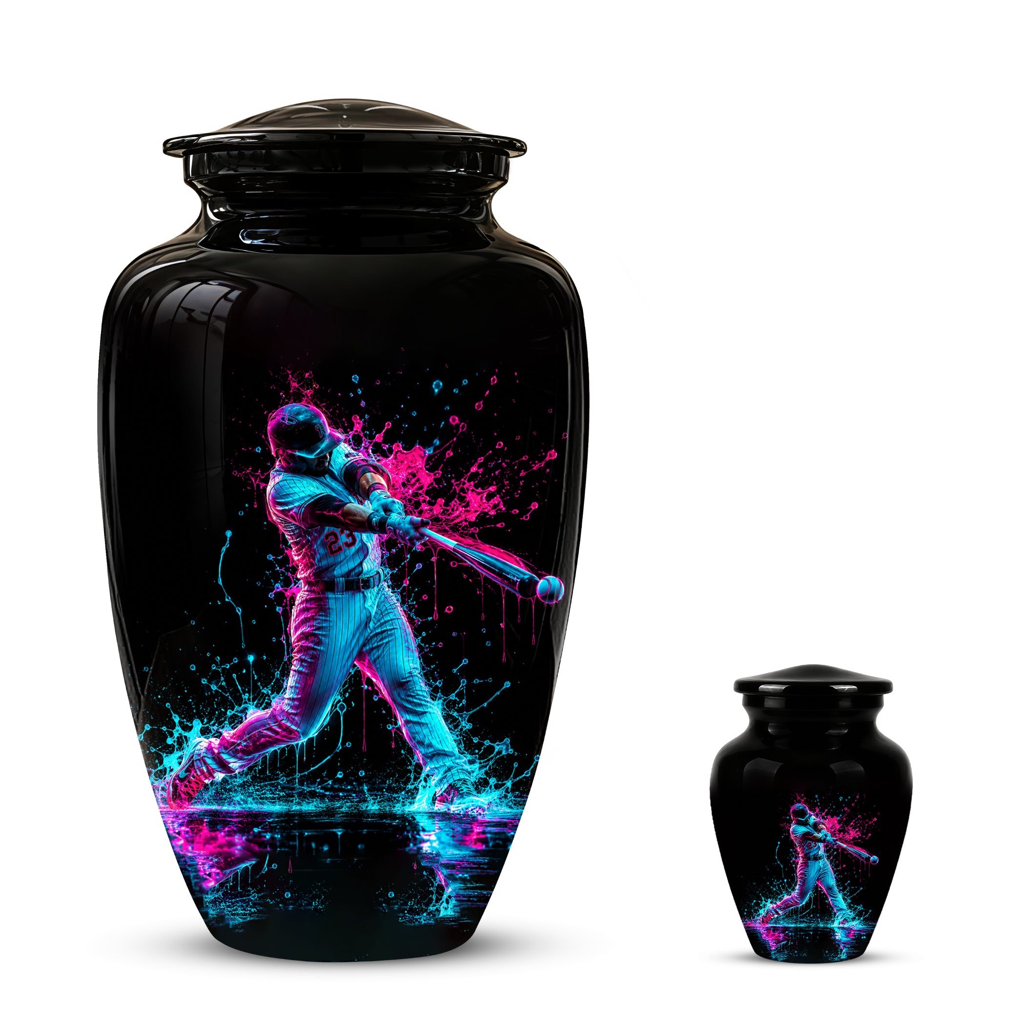 Artistic Baseball Player Funeral Urn - Personalized Black Urns For Ashes