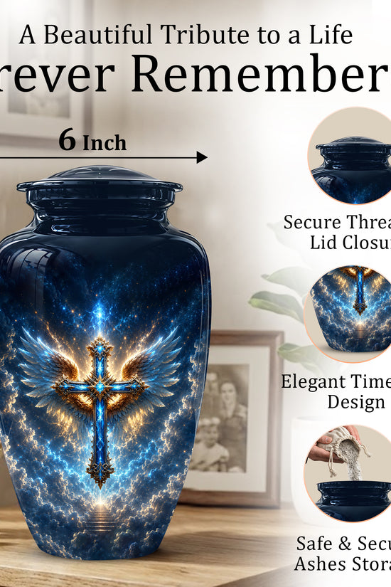 Celestial Jesus Cross Urn - Artistic Handcrafted Urns For Men & Women