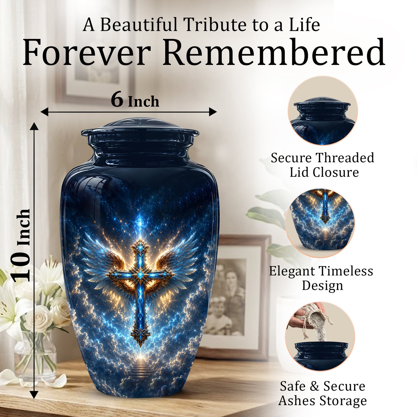 Celestial Jesus Cross Urn - Artistic Handcrafted Urns For Men & Women