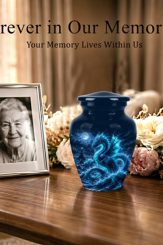 Mystical Blue Dragon Cremation Urn - Custom Handmade Burial Urns