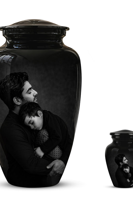 Black Father & Son Memorial Urn - Custom Cremation To Tribute Dad Ashes
