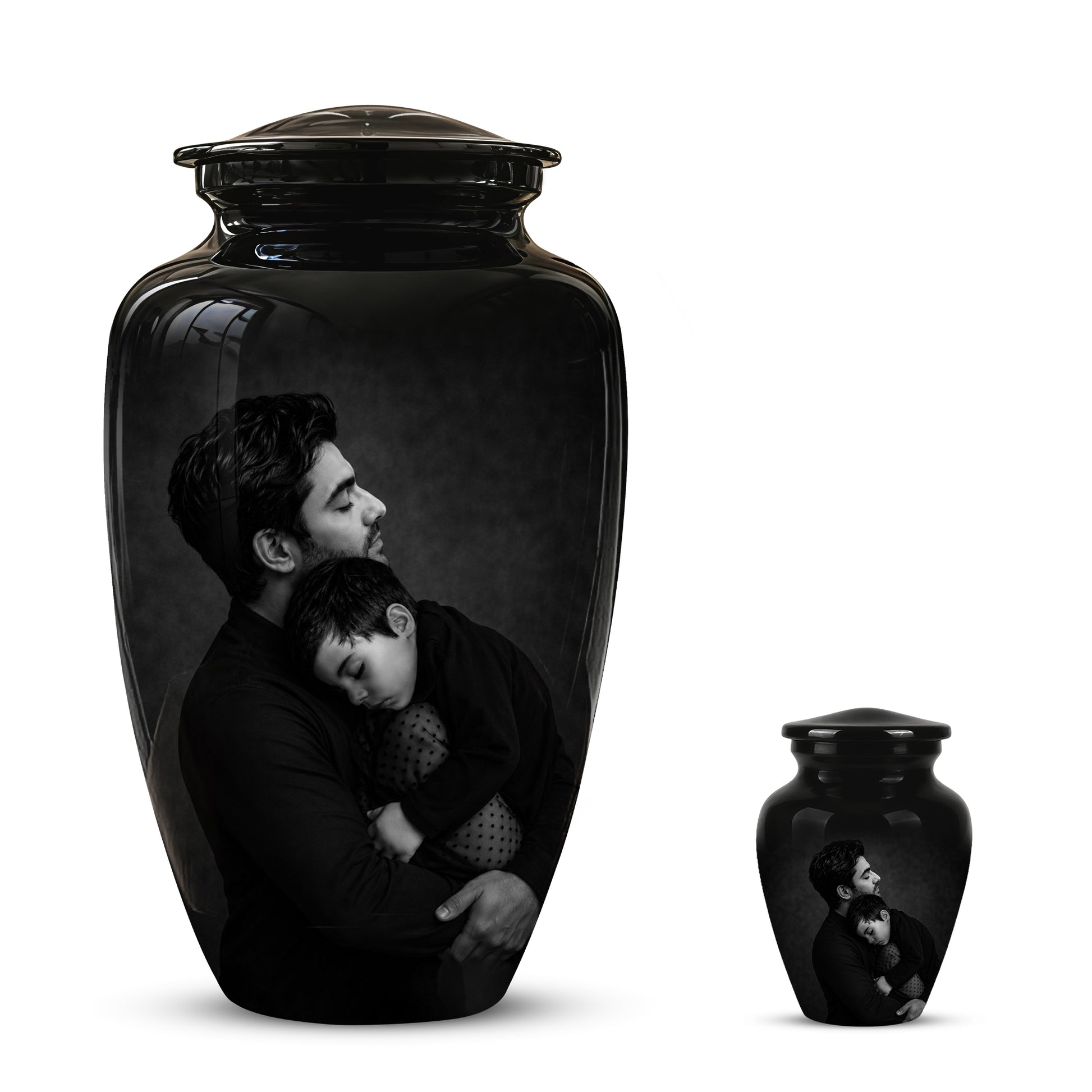 Black Father & Son Memorial Urn - Custom Cremation To Tribute Dad Ashes