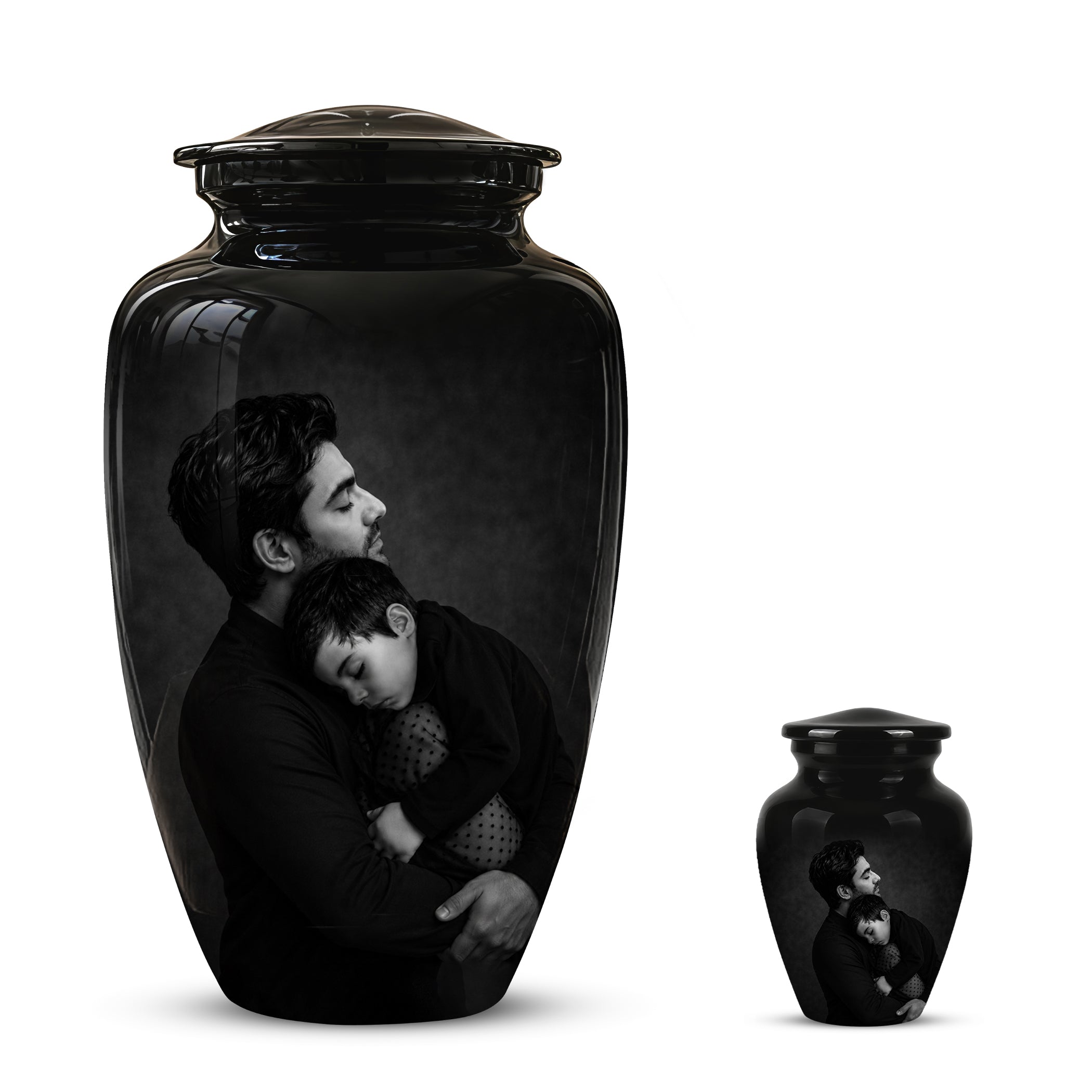 Black Father & Son Memorial Urn - Custom Cremation To Tribute Dad Ashes