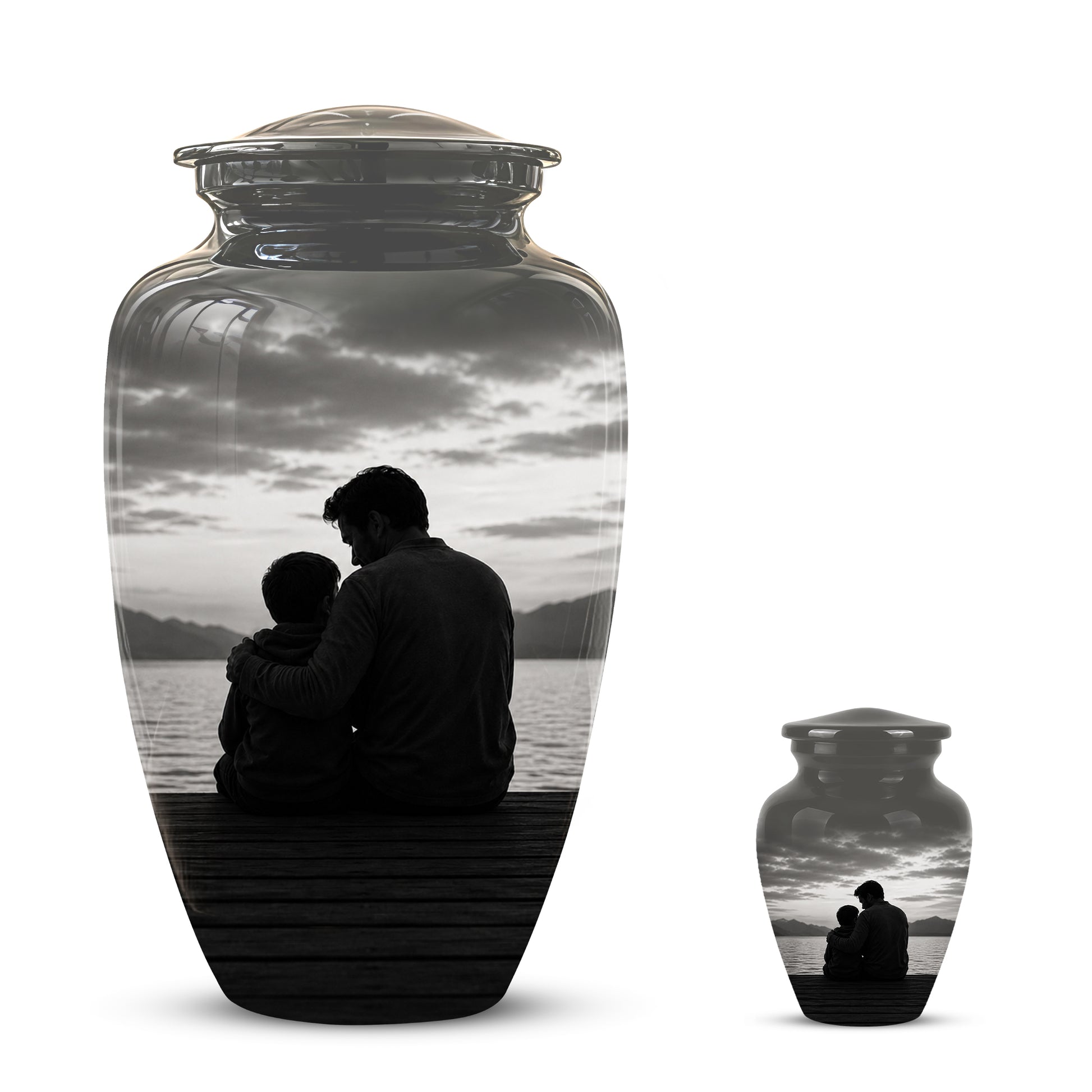 Handcrafted Father Memorial Urn - Black Personalized Urn For Dad Ashes