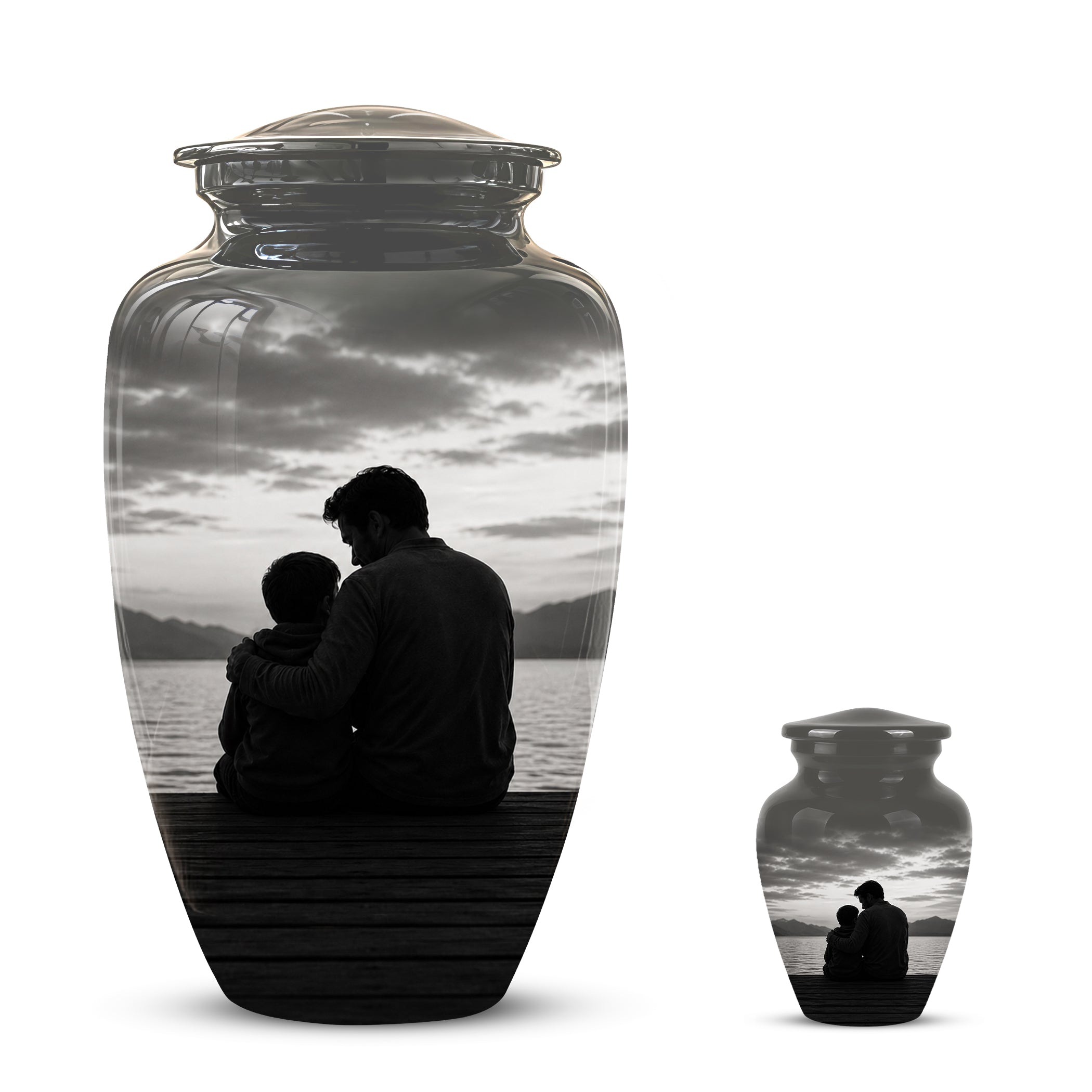 Handcrafted Father Memorial Urn - Black Personalized Urn For Dad Ashes