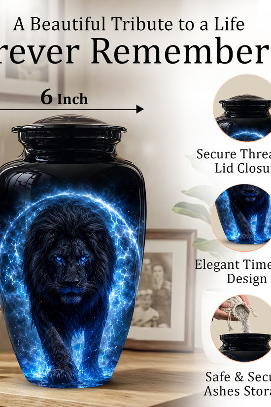 Black Lion Cremation Urns - Personalized Memorial Urns For Human Ashes