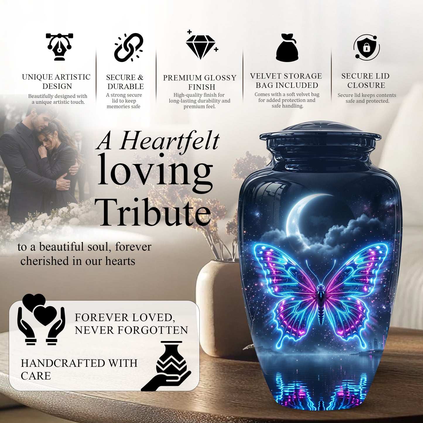 Colorful Flying Butterfly Urn - Moonlight Memorial Urns For Mom Ashes