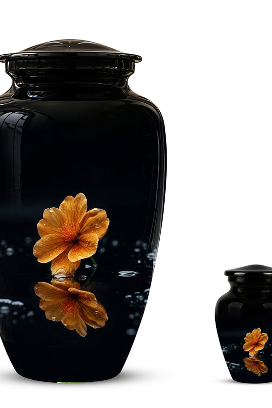 Decorative Yellow Flower Themed Urn - Decorative Black Urns For Ashes