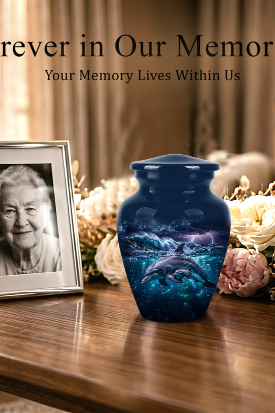 Dolphin Cremation Urn for Ashes –  Beautiful Ocean Storm Memorial Art