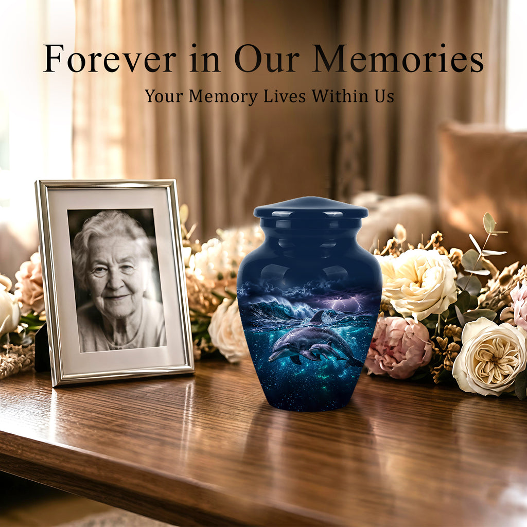 Dolphin Cremation Urn for Ashes –  Beautiful Ocean Storm Memorial Art