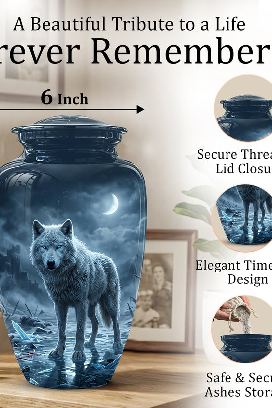 Moonlight White Wolf Urn for Human Ashes - Urns For Men & Women Ashes